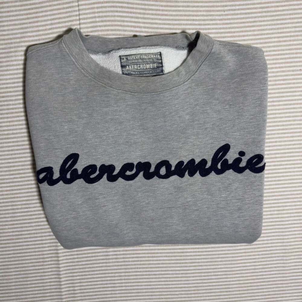Vtg Y2K Abercrombie And Fitch Gray Spellout Sweatshirt Size Large